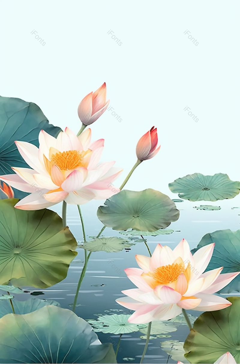 中国风荷花绽放在池塘里插画手绘,插画/手绘图,插画/手绘图库,插画/手绘图下载,插画/手绘